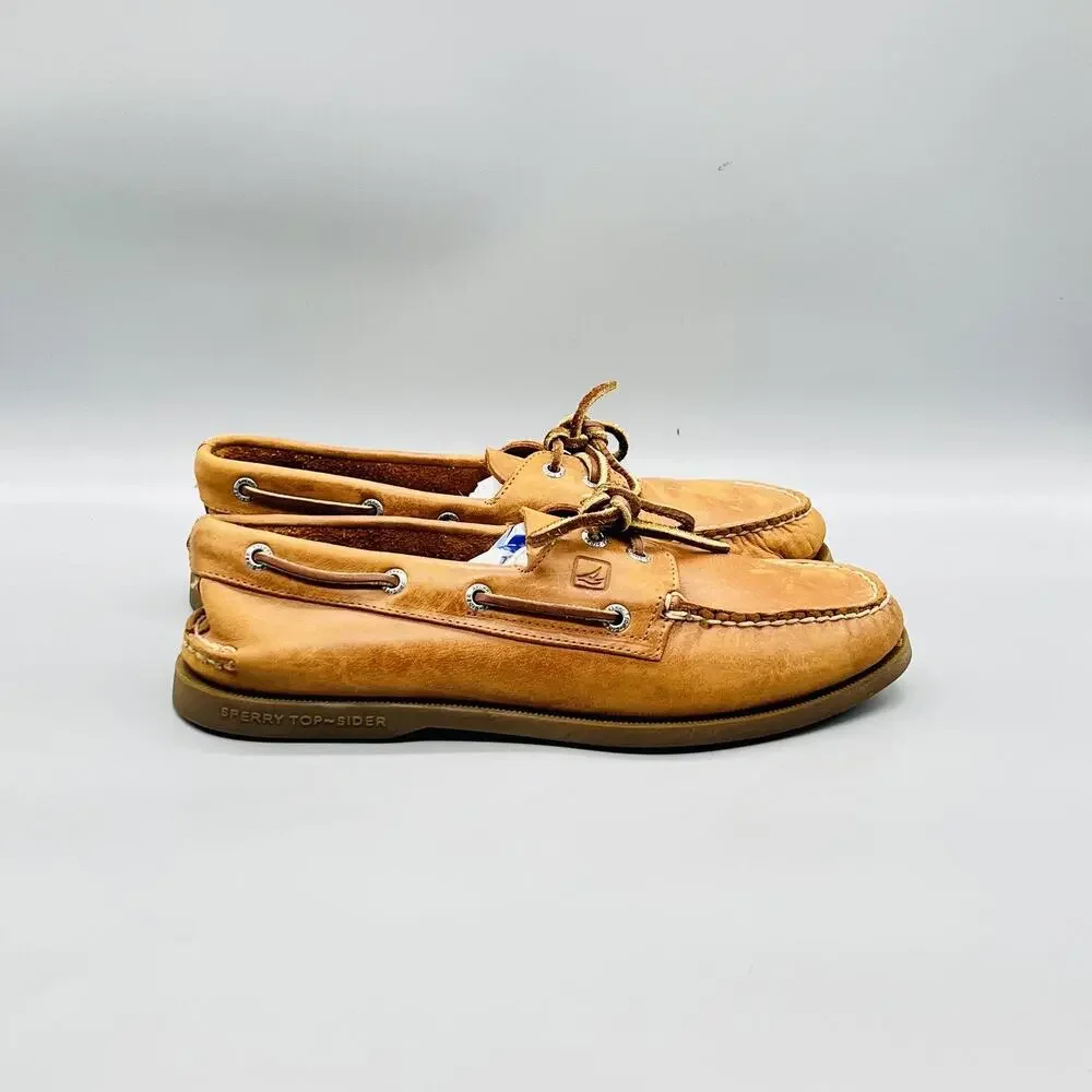 Sperry Shoes Mens 9 Brown Leather Top Sider Boat Deck Moc Toe Casual Comfort